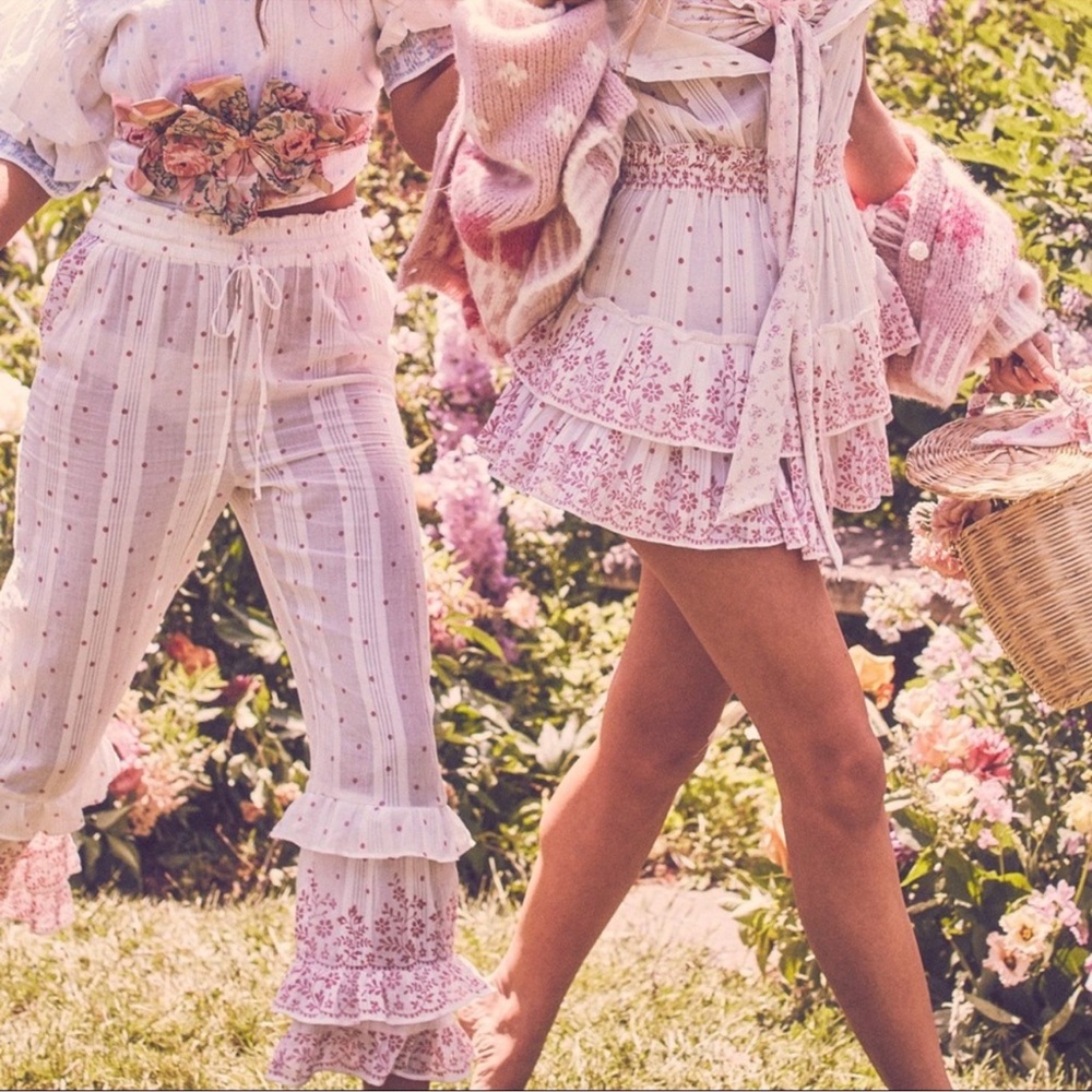 LoveShackFancy White & Pink Ruffle Beach Pants - XS